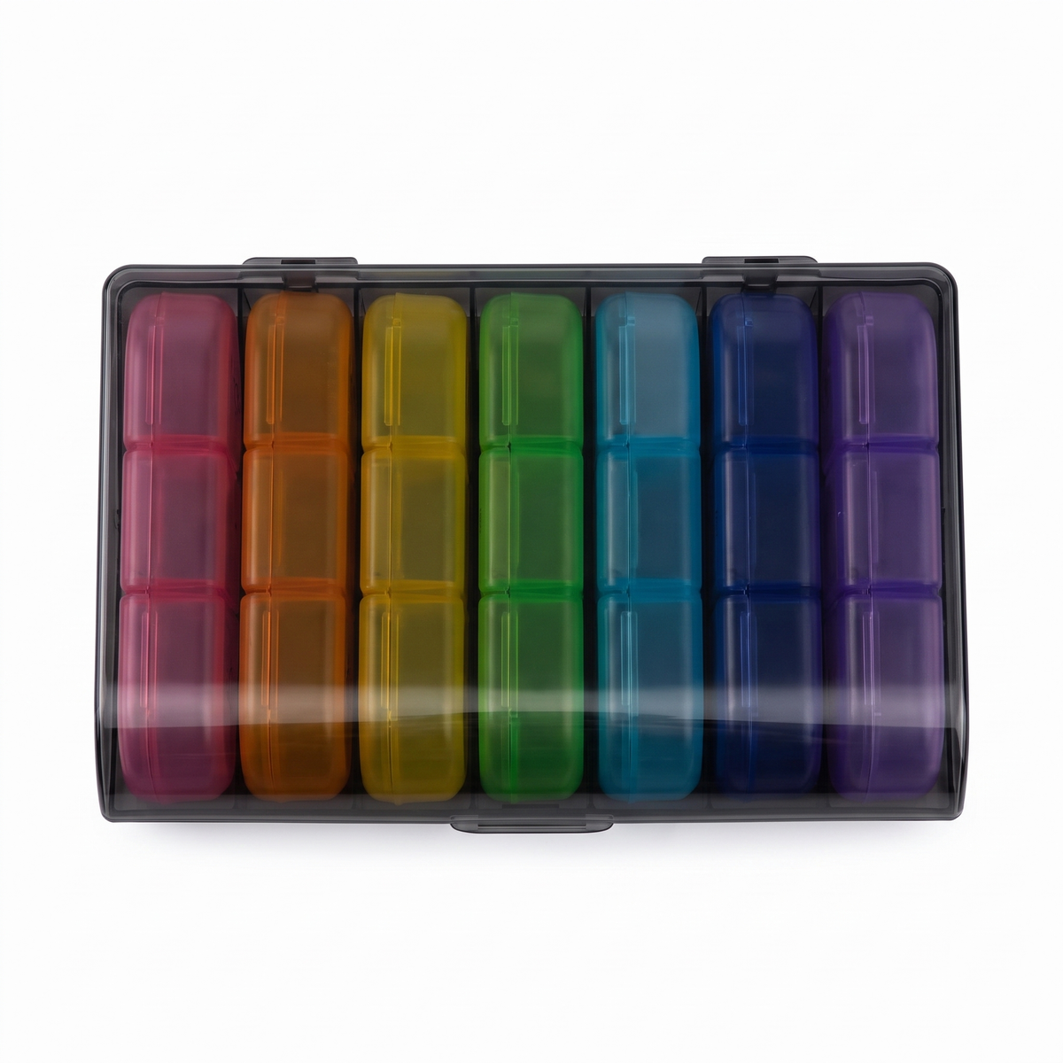 21-Slot Weekly Pill Organiser seen from above with the lid closed