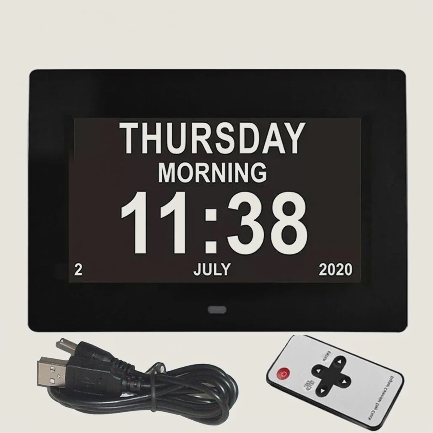 Demo: the day clock display ticking over with a medication reminder icon